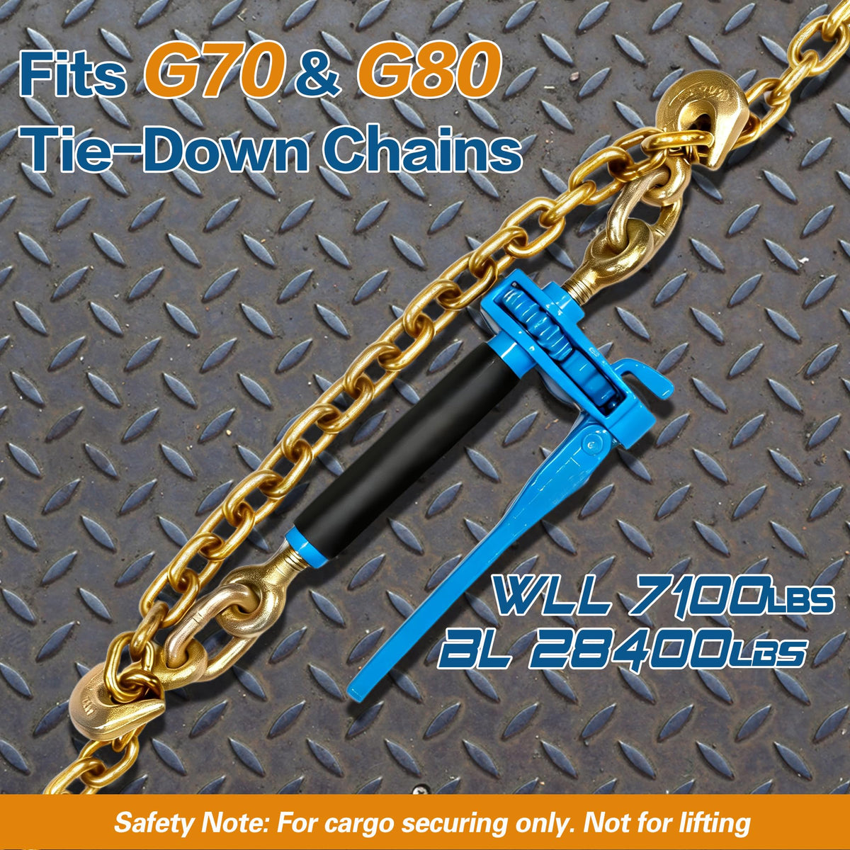 4 Pack Side Lever Ratchet Chain Binder | 7100 lbs WLL, Fits 5/16" G70 Chains, Labor-Saving Anti-Skid Handle, Heavy Duty Load Binders forTowing, Tie-Down & Hauling (4, Blue)