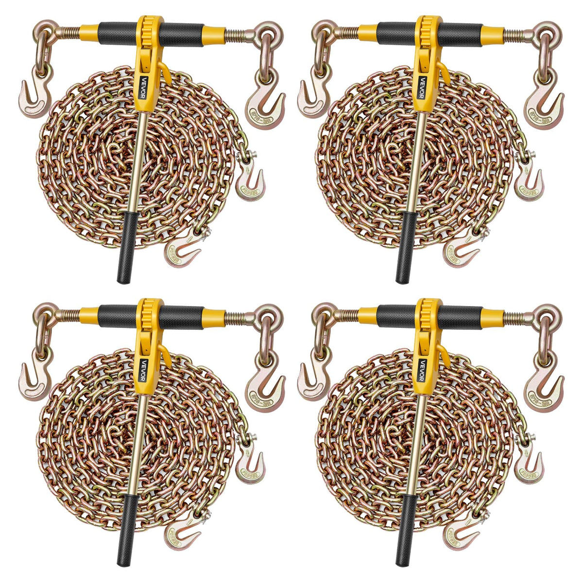 VEVOR Ratchet Chain Binder, 5/16 in x 14 ft G80 Chains, 8000 lbs Working Load of Ratchet Load Binder, Chains and Binders Set, Tie Down Hauling Chain Binders for Hauling, Towing, Logging (4 Sets)