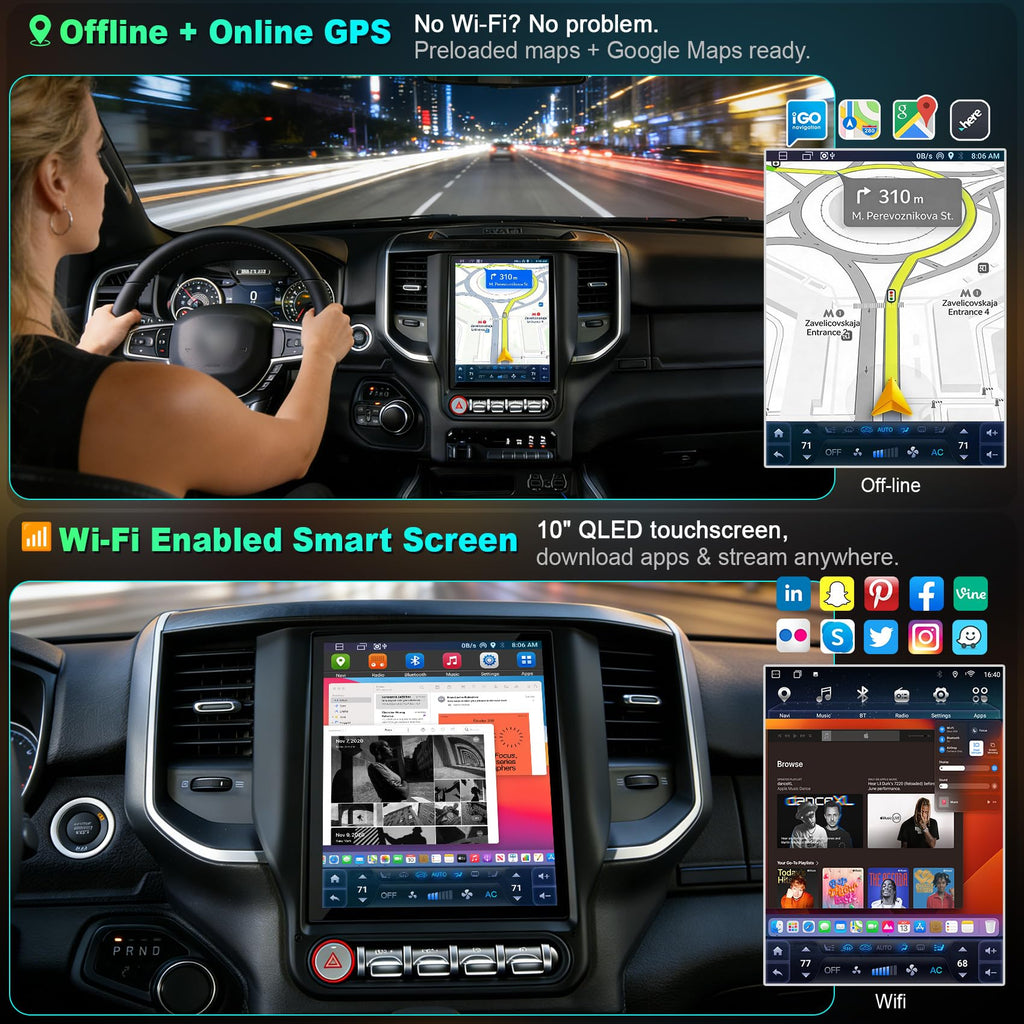 Android Car Radio Stereo for Dodge RAM 1500 2500 3500 4500 5500 2019-2024