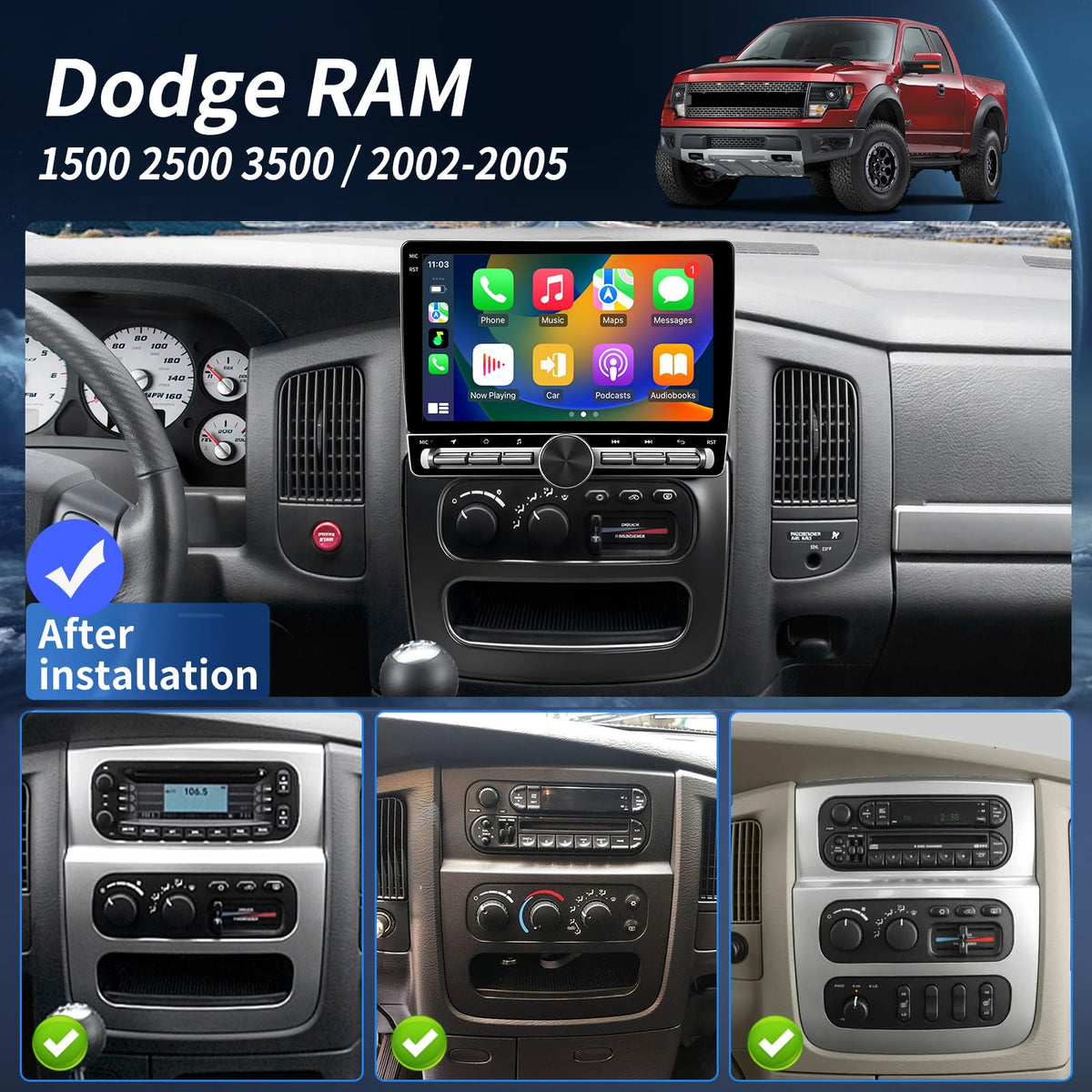 Radio for Dodge Ram 1500 2500 3500 2002 2003 2004 2005 Stereo Upgrade 10.1"