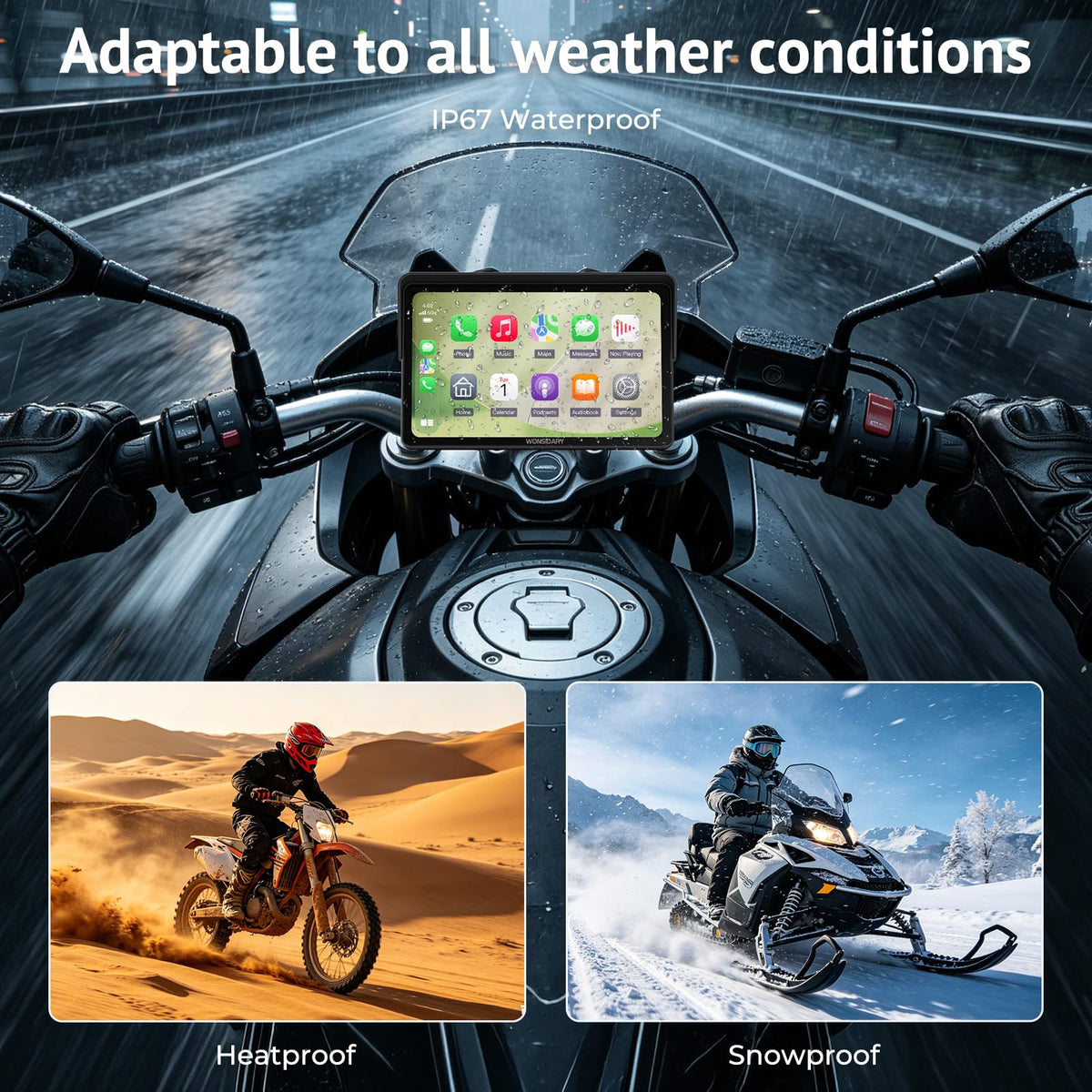 W722TPMS 7" Wireless Motorcycle CarPlay & Android Auto with TPMS