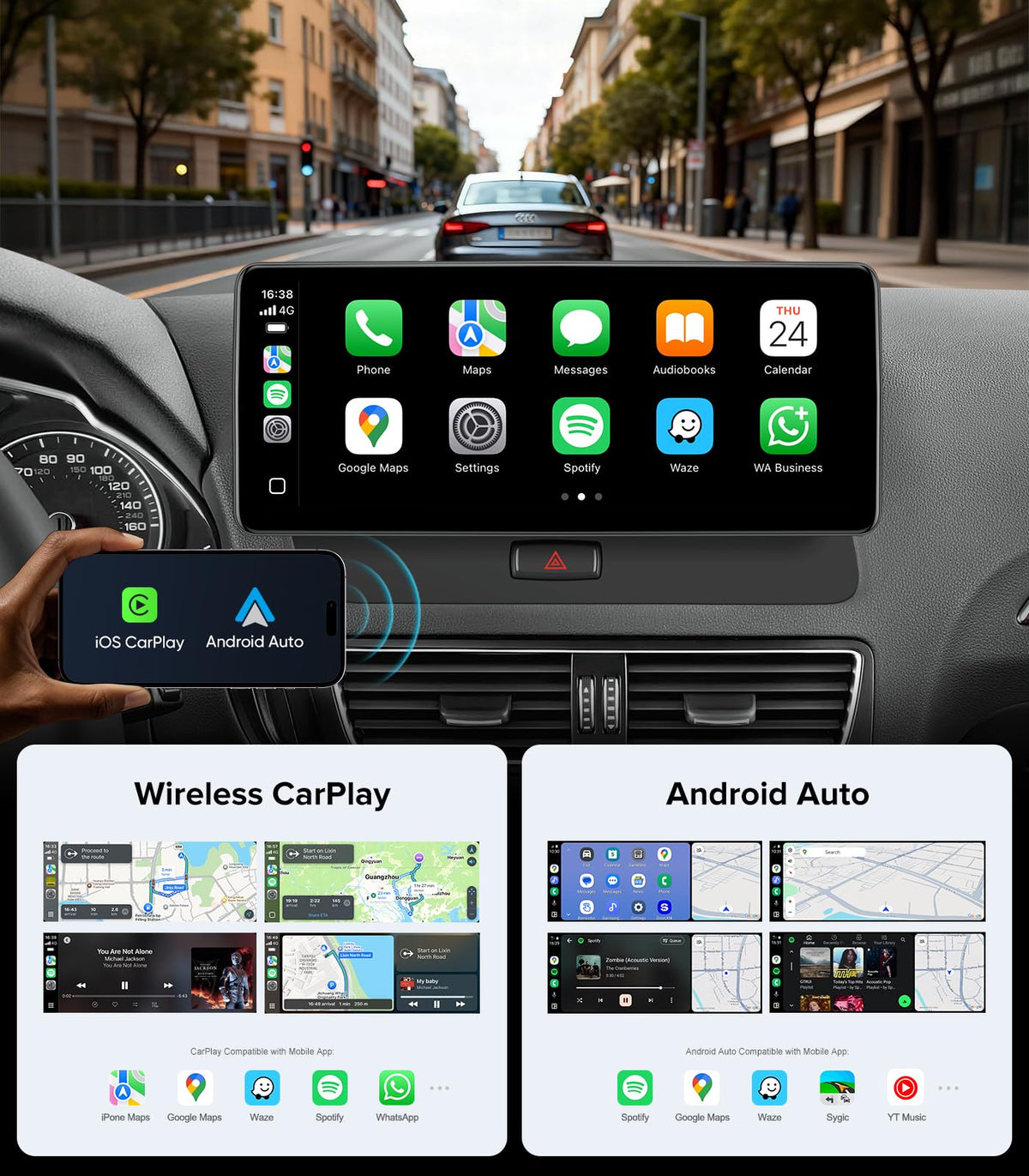 12.3" CarPlay Radio Upgrade for Audi Q5 SQ5 09-17 with Concert/Symphony
