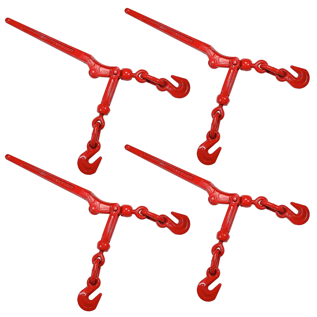 US Cargo Control Load Binders for 3/8 Inch Grade 70, Grade 80, and Grade 100 Chain - 9,200 LBS Working Load Limit, (4-Pack) Lever-Style Chain Binders, Ratcheting Design for Easy Tightening