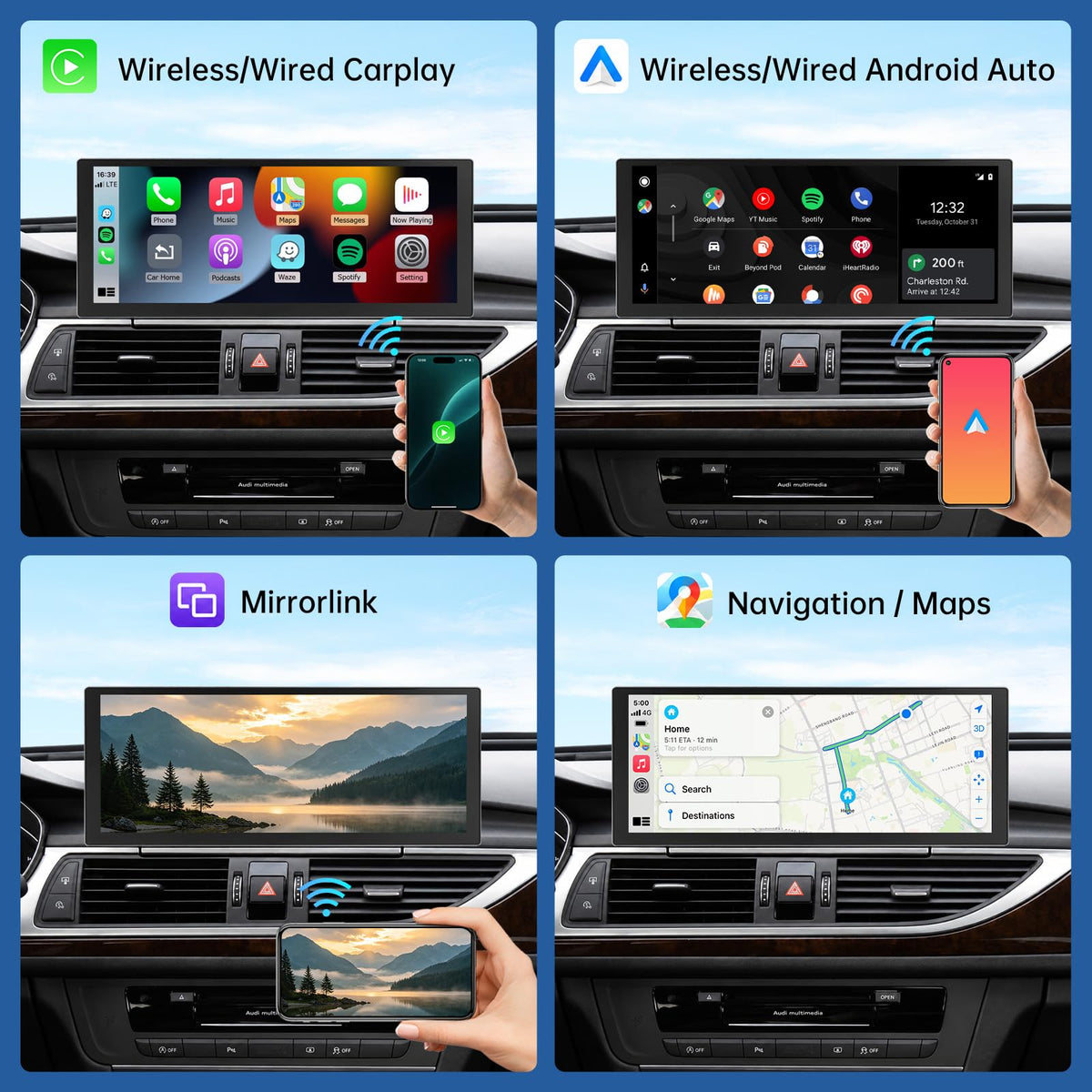 Road Top 10.25" Ultra-Narrow CarPlay Screen for Audi A6 A7 (2012-2018)