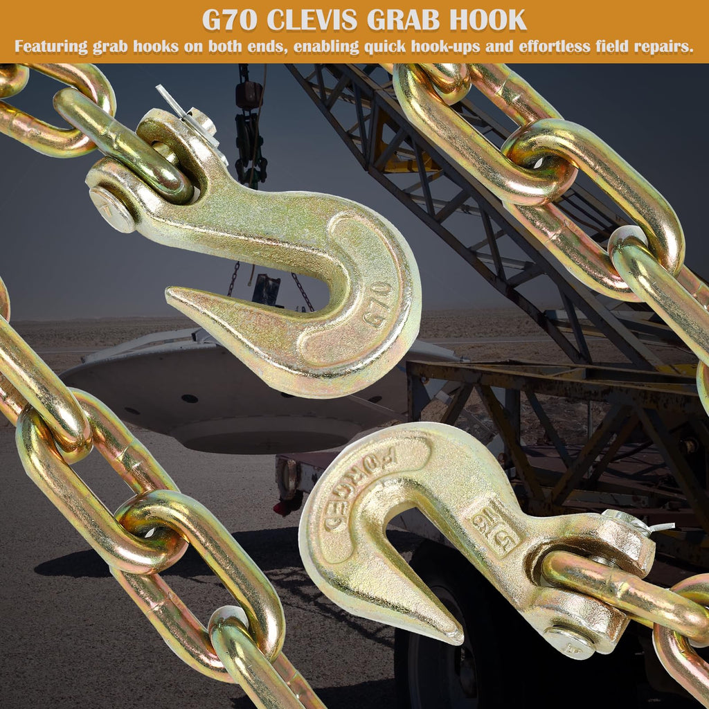 5/16" x 14' G70 Transport Binder Chain with Hooks, 4700 LBS WLL, 4pc