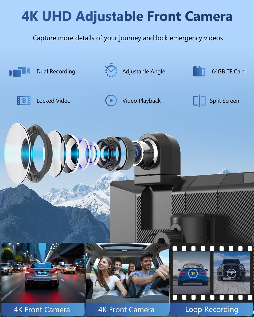 Carpuride Carplay Screen for Car with 4K Dash Cam & 1080P Backup Camera