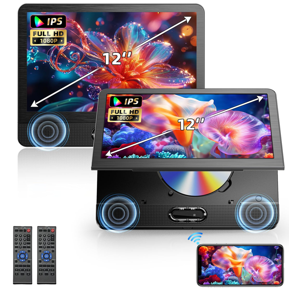 12" Car DVD Player Dual Screen Support Wireless Screen Mirroring