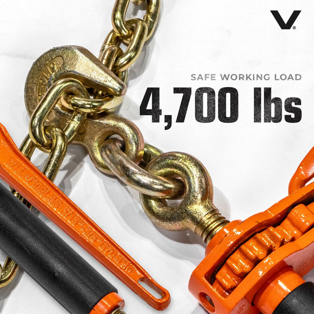 VULCAN Chain and Load Binder Kit - (2) Grade 70 5/16 Inch x 10 Foot Chains and (2) Folding Handle Load Binders - 4,700 Pound Safe Working Load