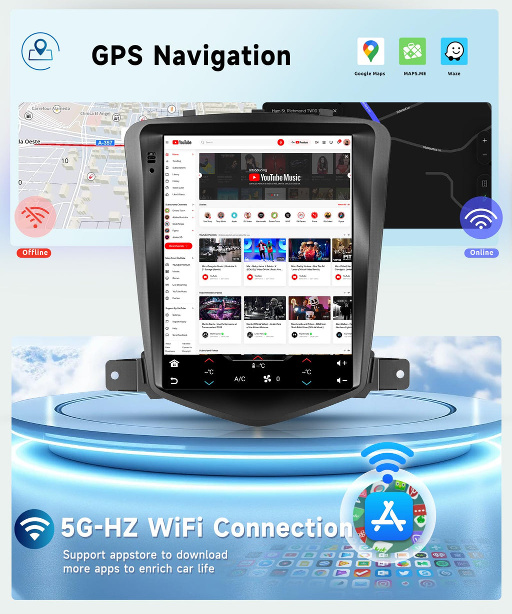 5G WiFi 8 Core 6G+128G for Chevrolet Cruze J300 2012-2015 Android 15 Car Stereo with Wireless Carplay Android Auto, 9.7" Touchscreen Bluetooth 5.0 Car Radio Support GPS 32 Band EQ DSP SWC Rear Camera