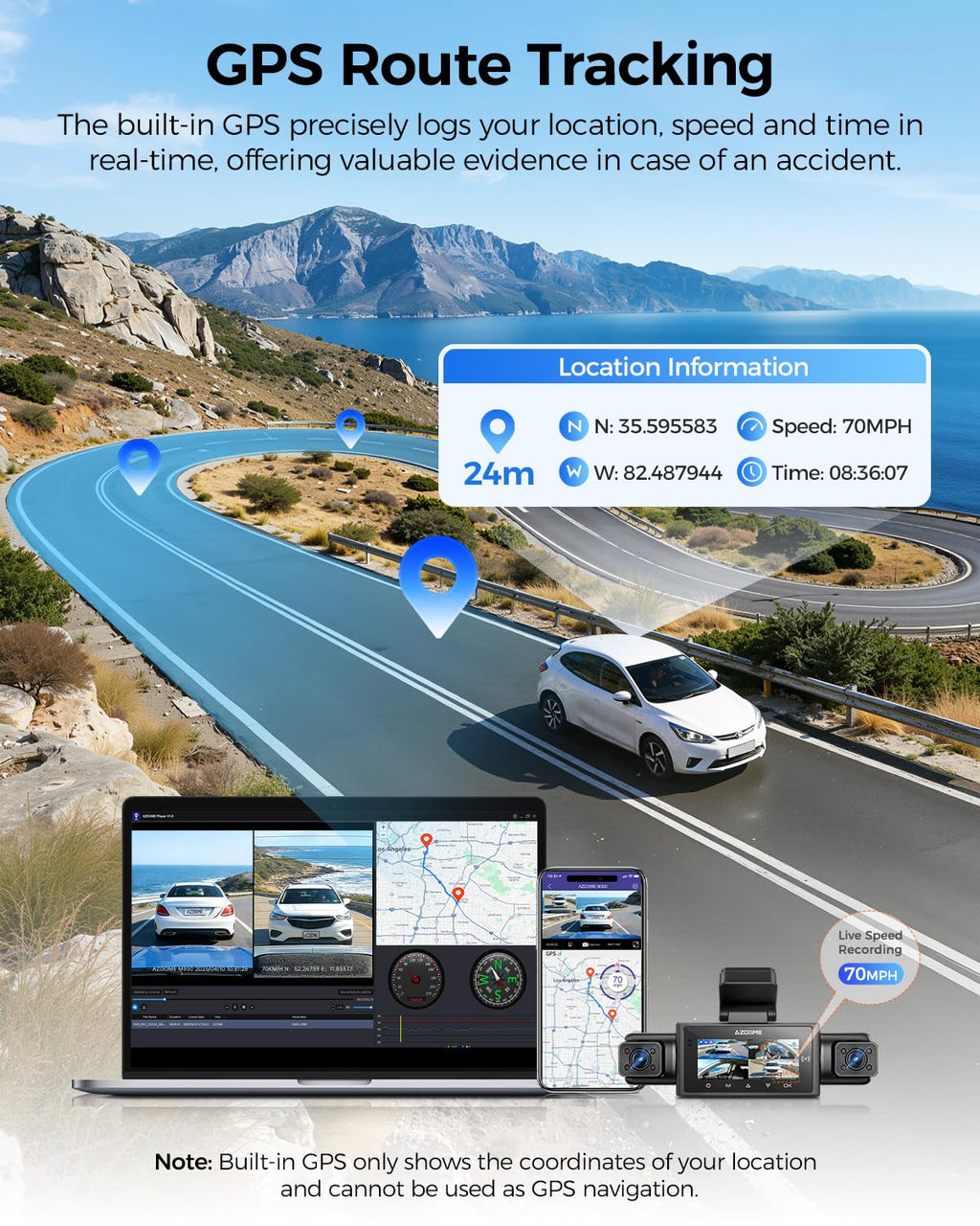 AZDOME M350 4 Channel 360 Dash Cam, 2.5K Front 1080P Rear Inside, GPS WiFi