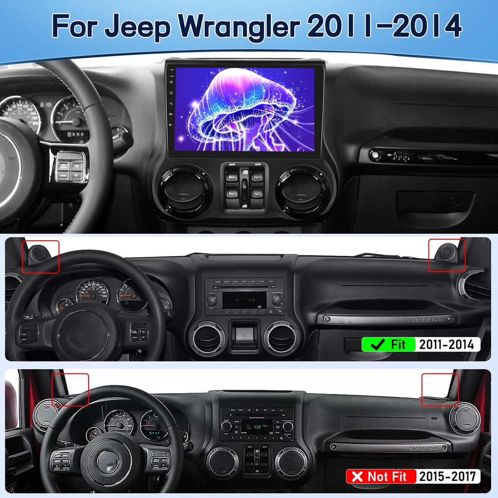 8 Core 4+64G Qualcomm Radio for Jeep Wrangler 2011 2012 2013 2014, Android Wrangler Car Stereo 10.1 inches Touch Screen/Carplay/Android Auto/Bluetooth 5.1/SWC/FM RDS
