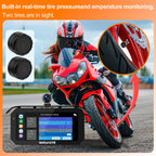 6.25' Motorcycle Carplay with Three Dash Cam (Inclues 128G SD),TMPS,GPS Navigation with Wireless Android Auto,Waterproof Touchscreen,Support Siri,Google Assistant,Anti-Glare,Bluetooth
