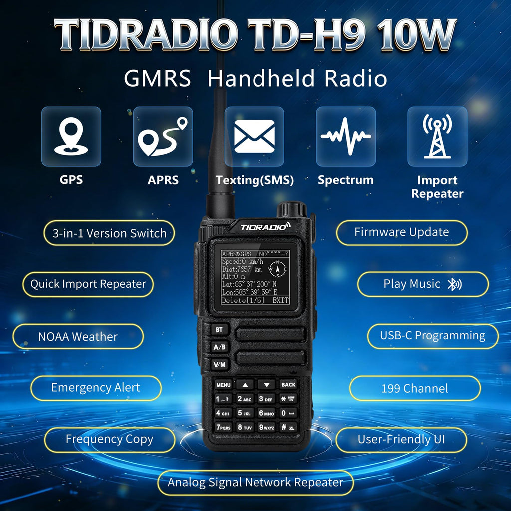 TIDRADIO TD-H9 10Watt GPS/APRS GMRS Radio Handheld(4PCS Battery),Spectrum Analysis,SMS Message Text, Bluetooth Programming(APP/PC),Web Upgrade,Compass,Long Range Walkie Talkies,NOAA,AM,FM.Orange,2Pack