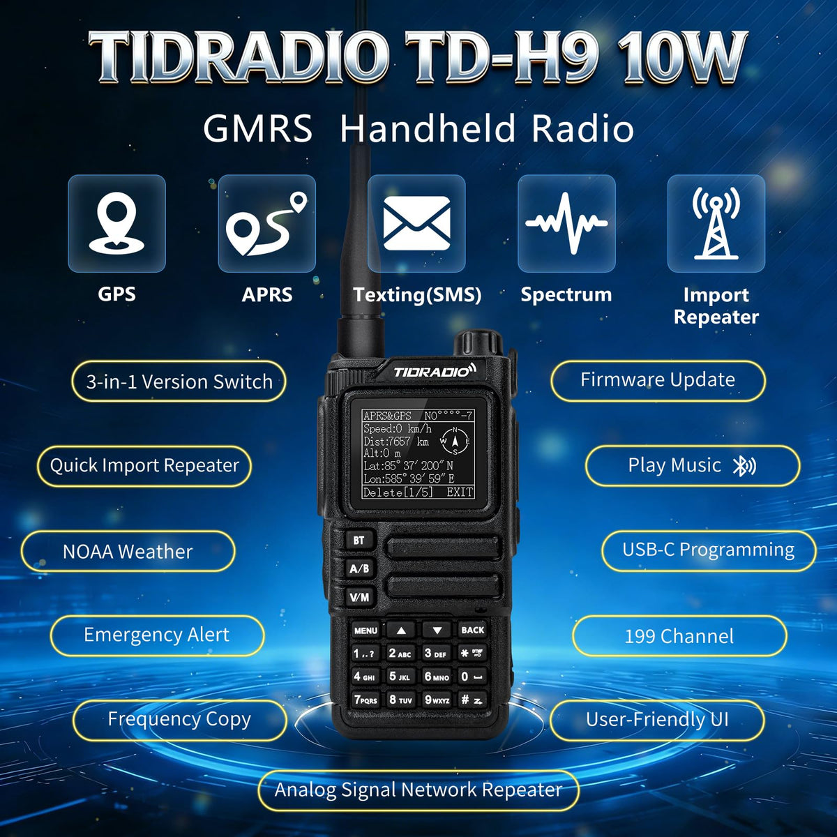 TIDRADIO TD-H9 10Watt GPS/APRS GMRS Radio Handheld(4PCS Battery),Spectrum Analysis,SMS Message Text, Bluetooth Programming(APP/PC),Web Upgrade,Compass,Long Range Walkie Talkies,NOAA,AM,FM.Orange,2Pack