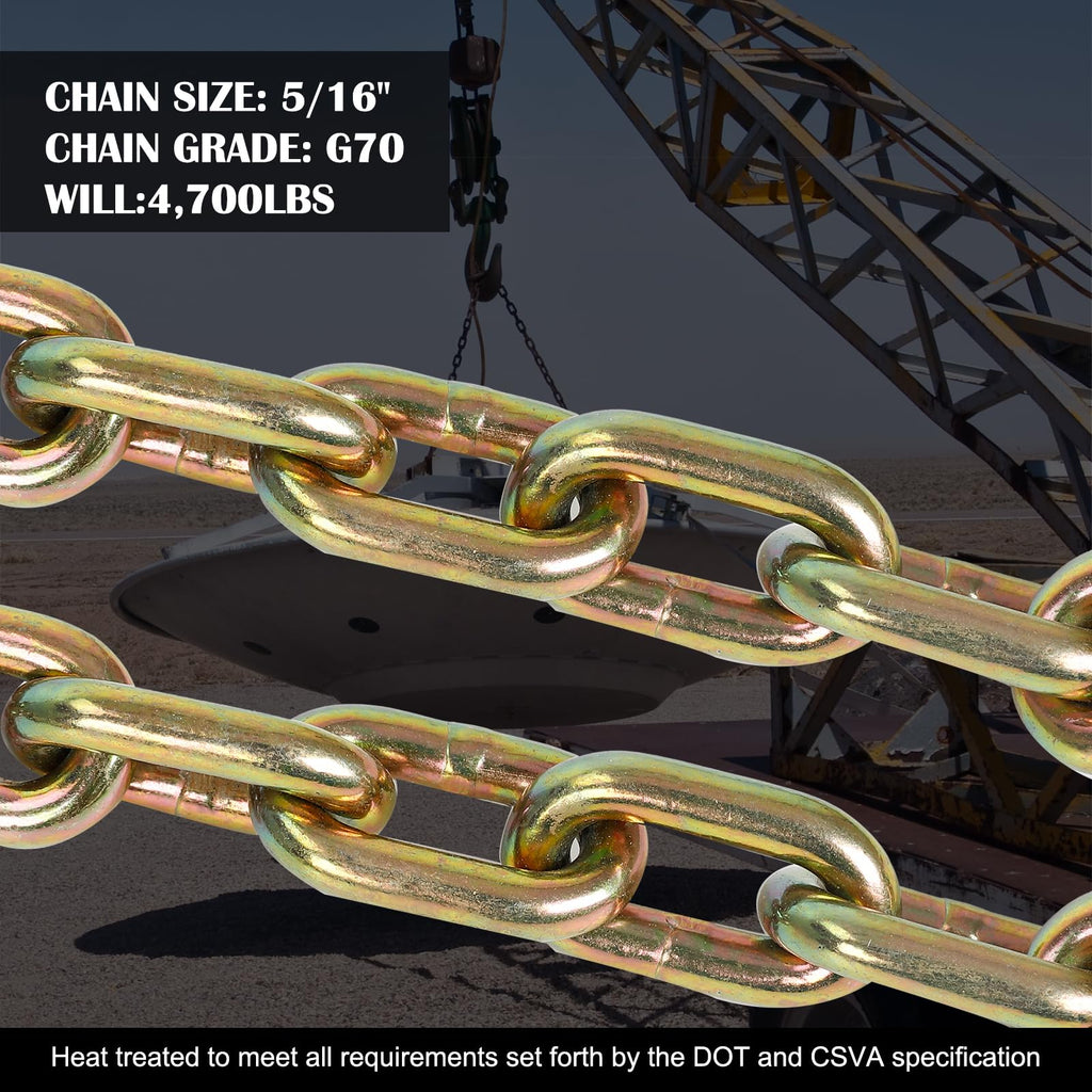 5/16" x 14' G70 Transport Binder Chain with Hooks, 4700 LBS WLL, 4pc