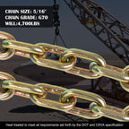 5/16" x 14' G70 Transport Binder Chain with Hooks, 4700 LBS WLL, 4pc