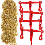 4 Pack 10ft 5/16" Chain and Binder Kit, 5/16"-3/8" Ratchet Binders