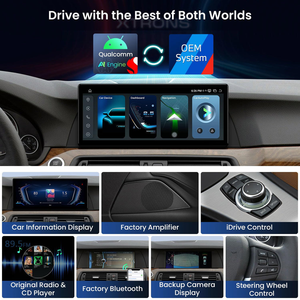 XTRONS Qualcomm 685 Android 14 Car Stereo for BMW 5 Series F10 / F11 2011-2012 with CIC System, 12.3 Inch 2K IPS Touch Screen GPS Navigation Support Wireless CarPlay Android Auto Backup Camera 8+256G