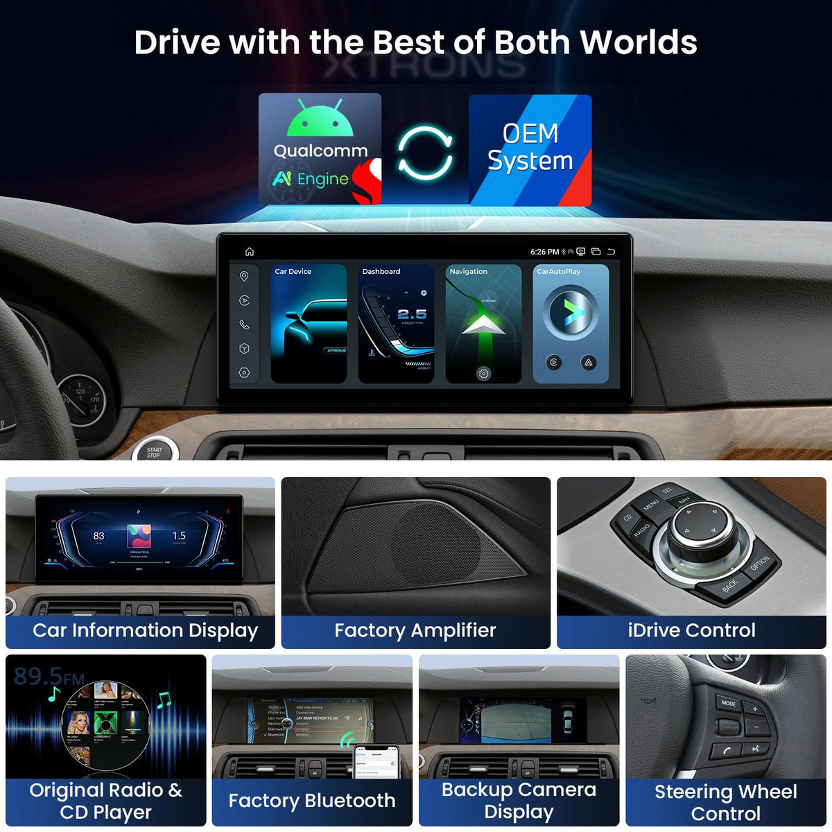 XTRONS Qualcomm 685 Android 14 Car Stereo for BMW 5 Series F10 / F11 2011-2012 with CIC System, 12.3 Inch 2K IPS Touch Screen GPS Navigation Support Wireless CarPlay Android Auto Backup Camera 8+256G