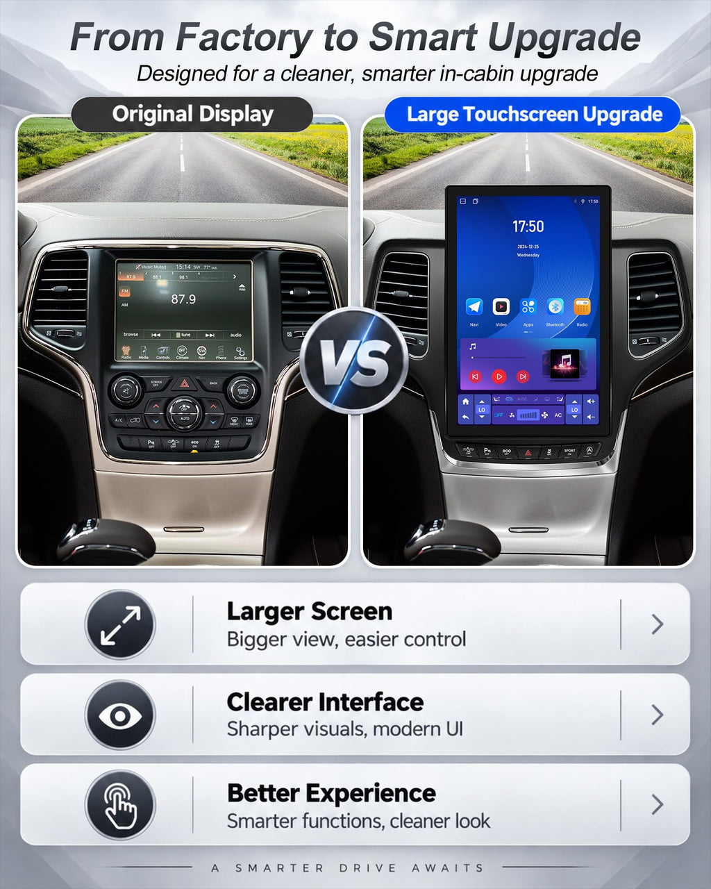 12.95" Car Radio Stereo Upgrade for Grand Cherokee 2014-2022,Wireless CarPlay Android Auto,Android 13 Head Unit with WiFi SWC GPS 1080P Backup Camera 4+64GB