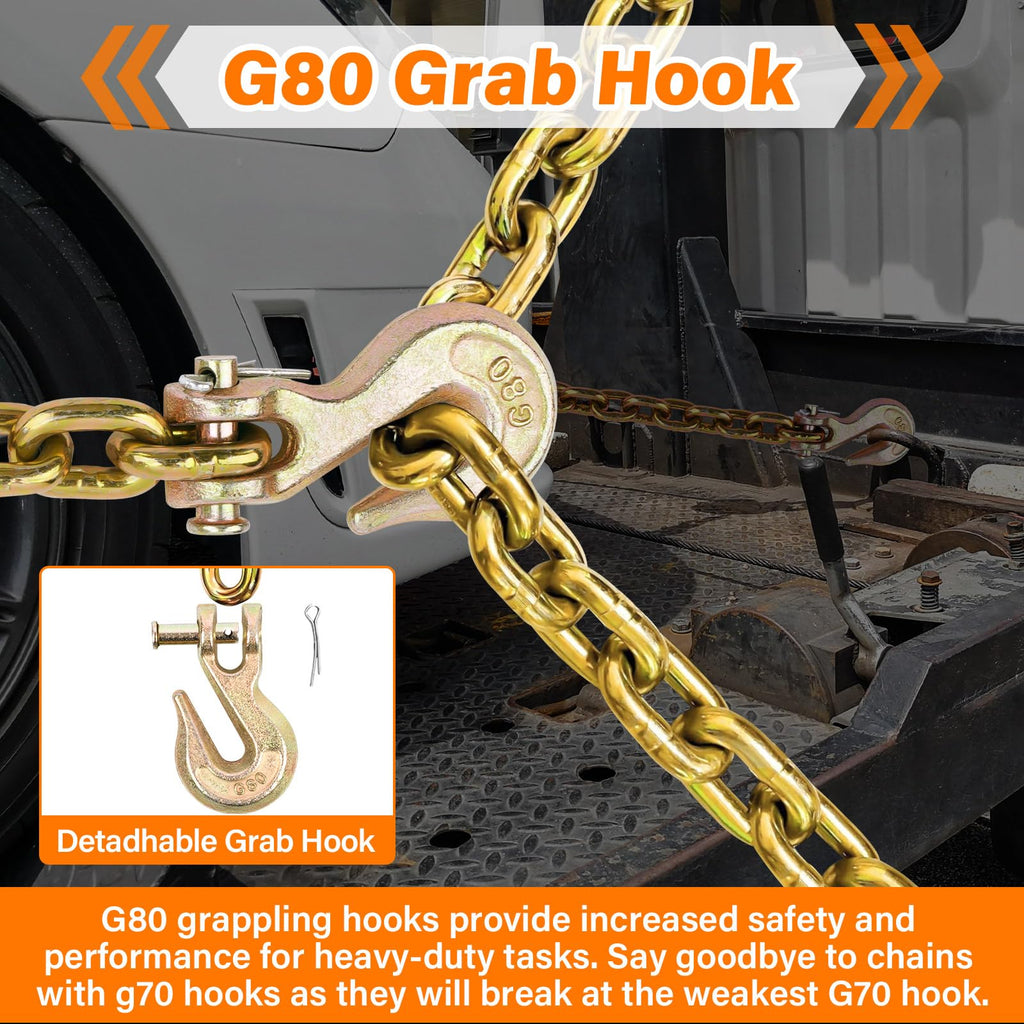 Grade 80 Chain and Binder Set w/ G80 Chain Hooks - 9,200 lbs WLL