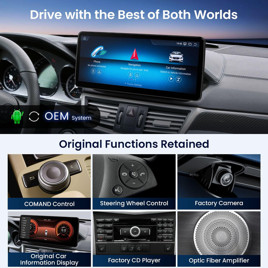 XTRONS Android Car Stereo for Mercedes-Benz E-Class W212 S212 (2009-2012) NTG 4.0, 12.3" IPS Touchscreen, Wireless CarPlay & Android Auto, Qualcomm Snapdragon 662, 8+128GB, Retains OEM Functions