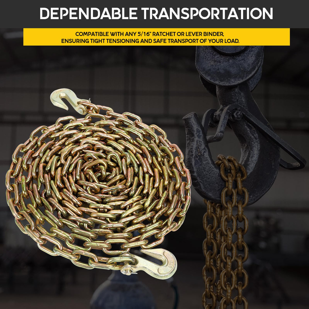 5/16" x 14' G70 Transport Binder Chain with Hooks, 4700 LBS WLL, 4pc
