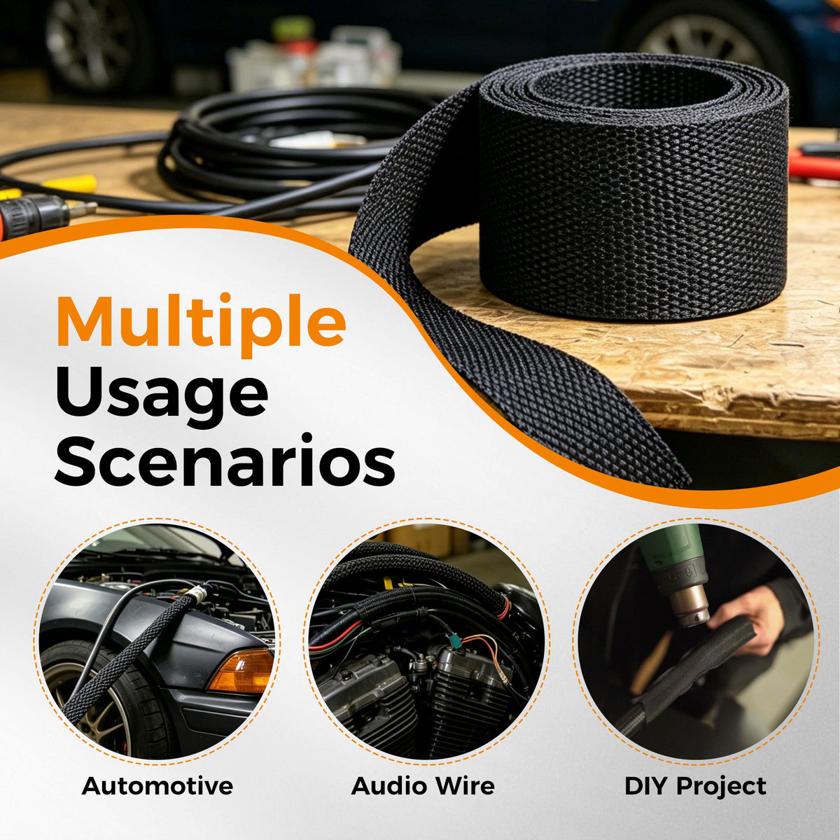 2:1 Ratio Automotive Heat Shrink Braided Sleeving 3/8''-160ft