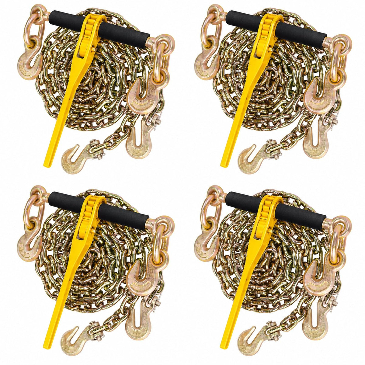 5/16"- 3/8" Ratchet Load Binder with Chain 20ft 4Pack 5/16" Tie Down Kit