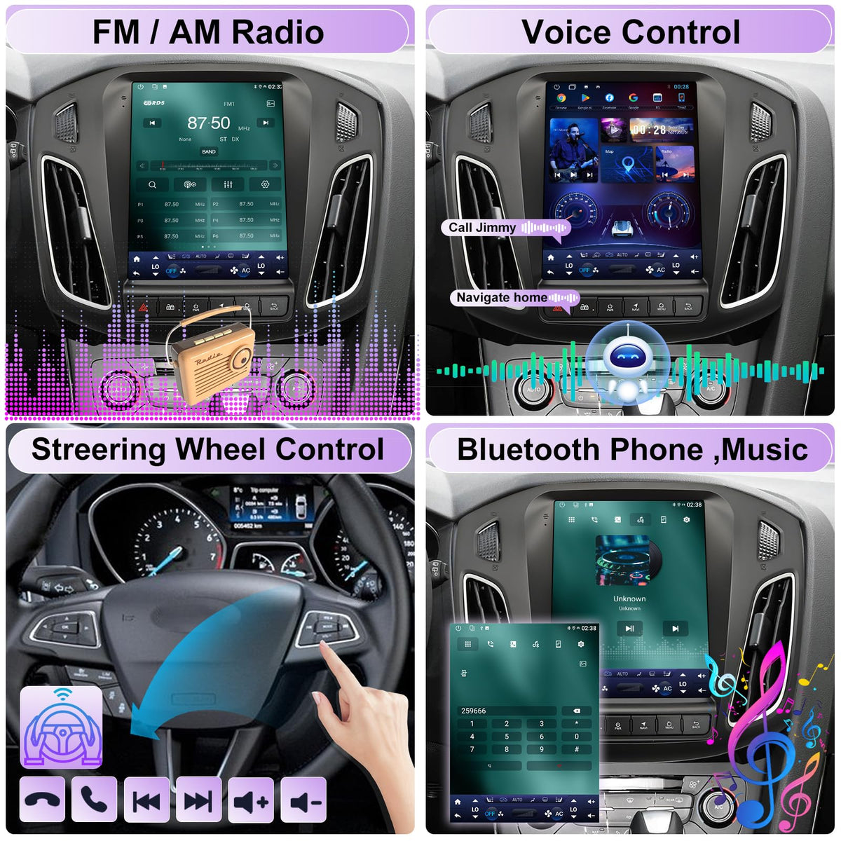 10.4" Vertical Car Stereo Radio for Ford Focus 2012-2018,Wireless CarPlay
