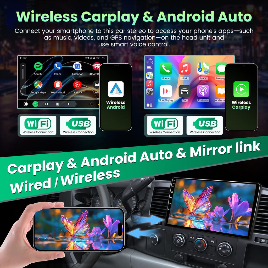 8Core 4+64GB Android 15 Car Radio Stereo for Chevy Silverado 2007-2013 GMC Sierra Yukon 10" Head Unit 1280 * 800 IPS Touchscreen, CarPlay & Android Auto, FM/AM, Backup Camera, Plug and Play