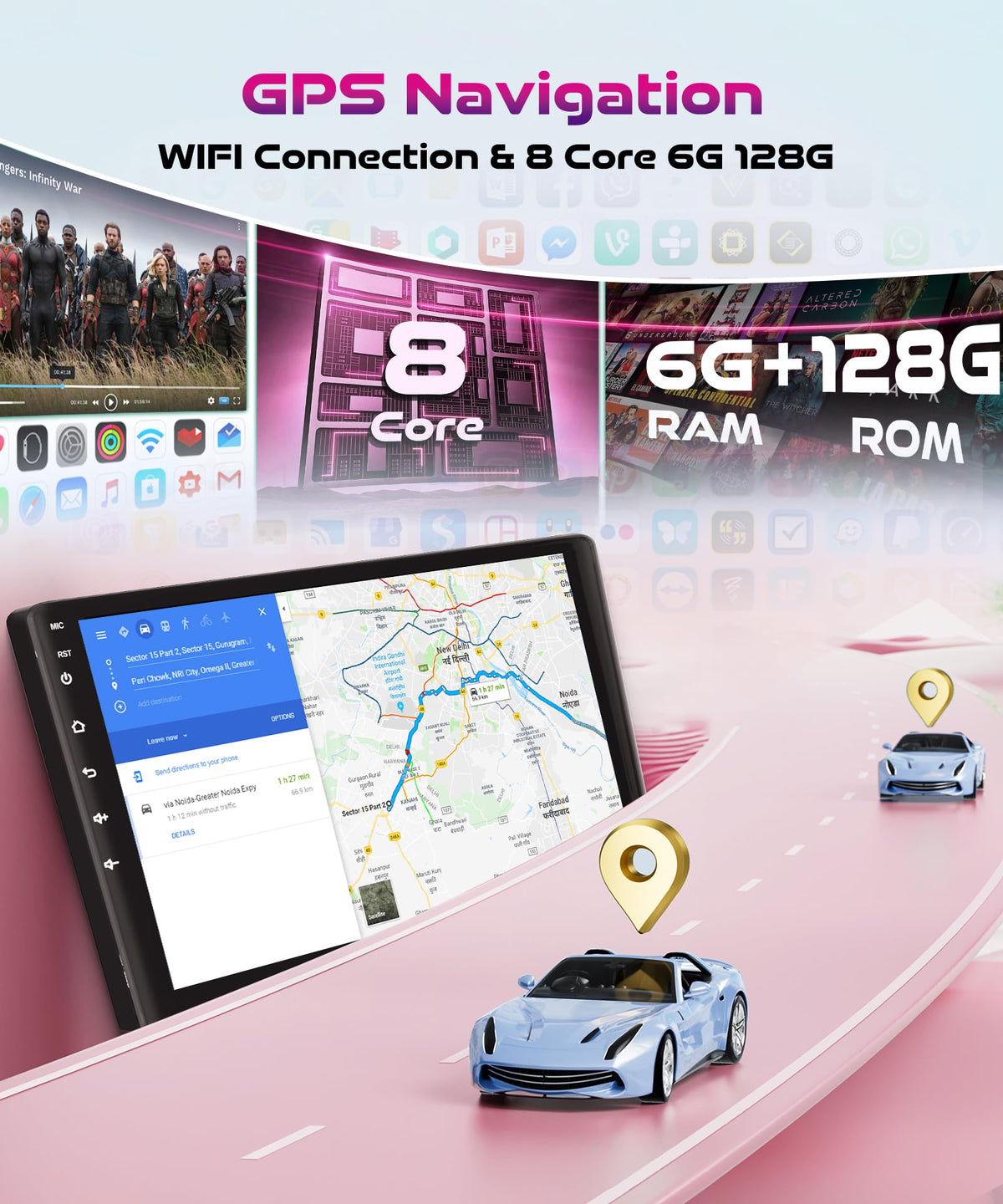 8 Core 6G+128G Android Car Radio for Honda CRV 2012-2016 with Wireless CarPlay Android Auto, 9” Touchscreen Car Stereo Mirror Link GPS WiFi Bluetooth FM RDS DSP EQ SWC Backup Camera