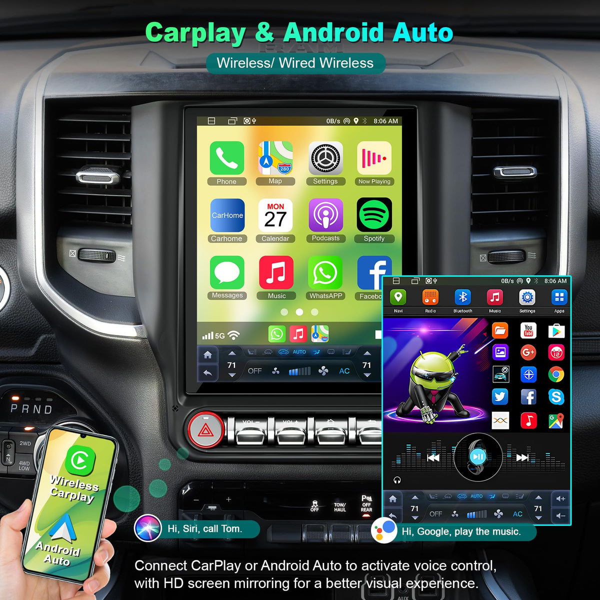 Android Car Radio Stereo for Dodge RAM 1500 2500 3500 4500 5500 2019-2024