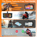 6.25' Motorcycle Carplay with Three Dash Cam (Inclues 128G SD),TMPS,GPS Navigation with Wireless Android Auto,Waterproof Touchscreen,Support Siri,Google Assistant,Anti-Glare,Bluetooth