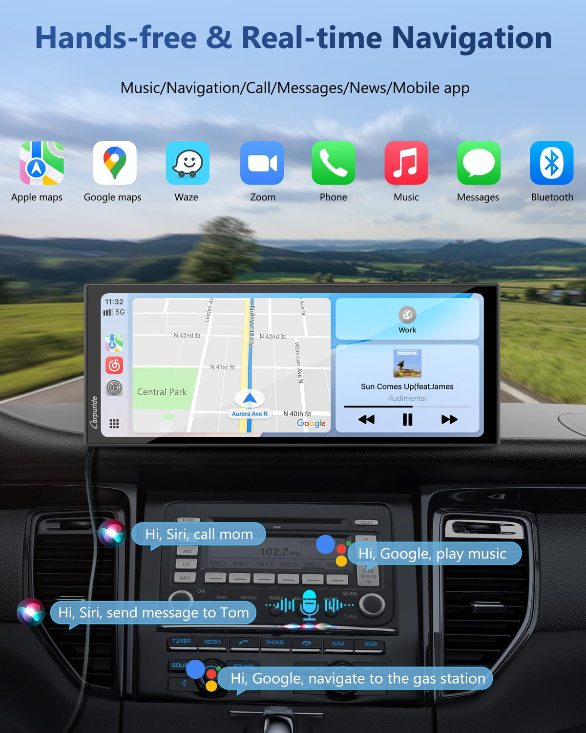 Carpuride Carplay Screen for Car with 4K Dash Cam & 1080P Backup Camera