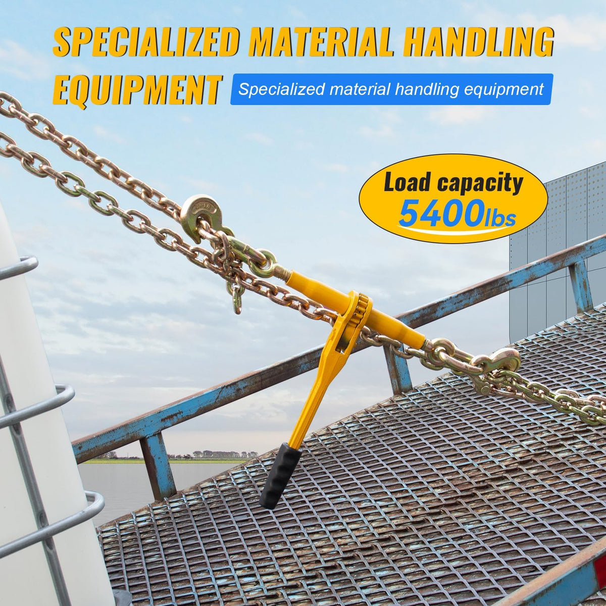 Chain and Binder Kit, G80 Ratchet Load Binders with 5/16" x 20 ft Chains, 5400 Lbs Working Load Limit, Heavy Duty Tie Down Hauling Set of 4 for Flatbed Truck & Trailer Use