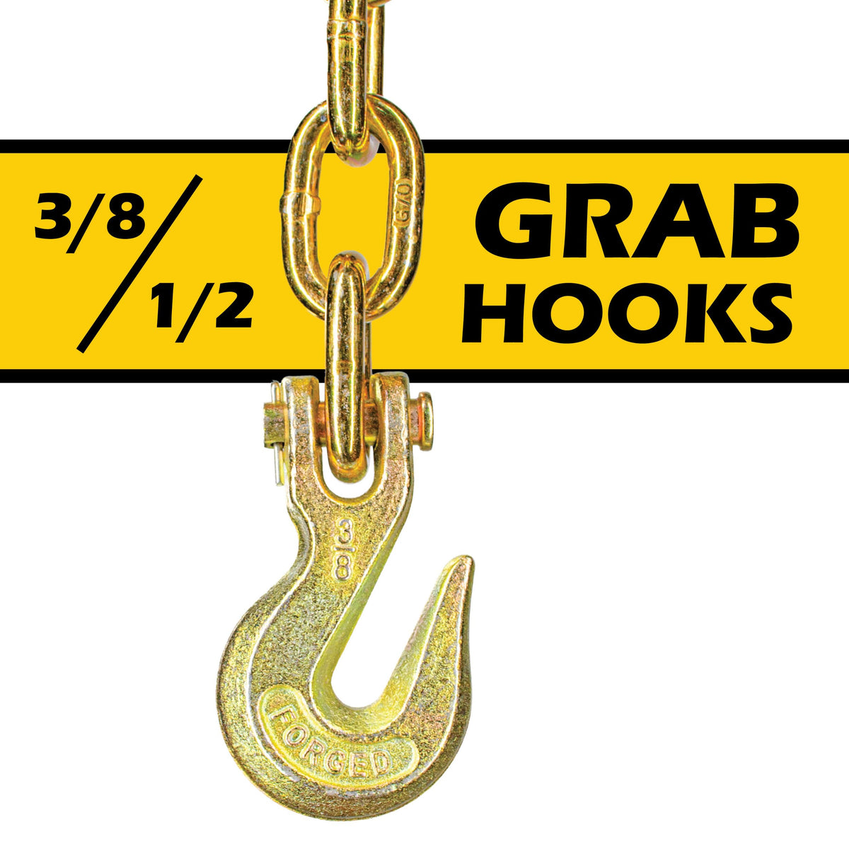 20ft Chain and Binder Kit 3/8in-1/2in, G70 Chains Ratchet Load Binders 9200lbs Working Strength, (4) Ratchet Binders and Chains, (4) 3/8in x 20ft G70, for Truck, Tie Down, Hauling, Towing