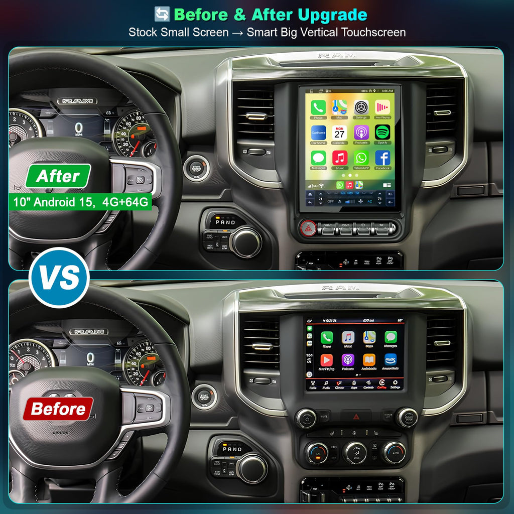 Android Car Radio Stereo for Dodge RAM 1500 2500 3500 4500 5500 2019-2024