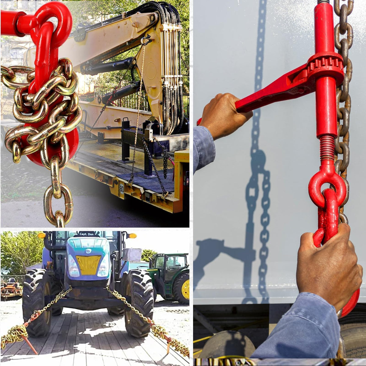 3/8"-1/2" Ratcheting Chain Binder with 10ft Transport Chain, 9200 lbs Working Load, Galvanized Alloy Steel for Truck, Trailer, Tie Down, Hauling, Towing, Industrial Construction