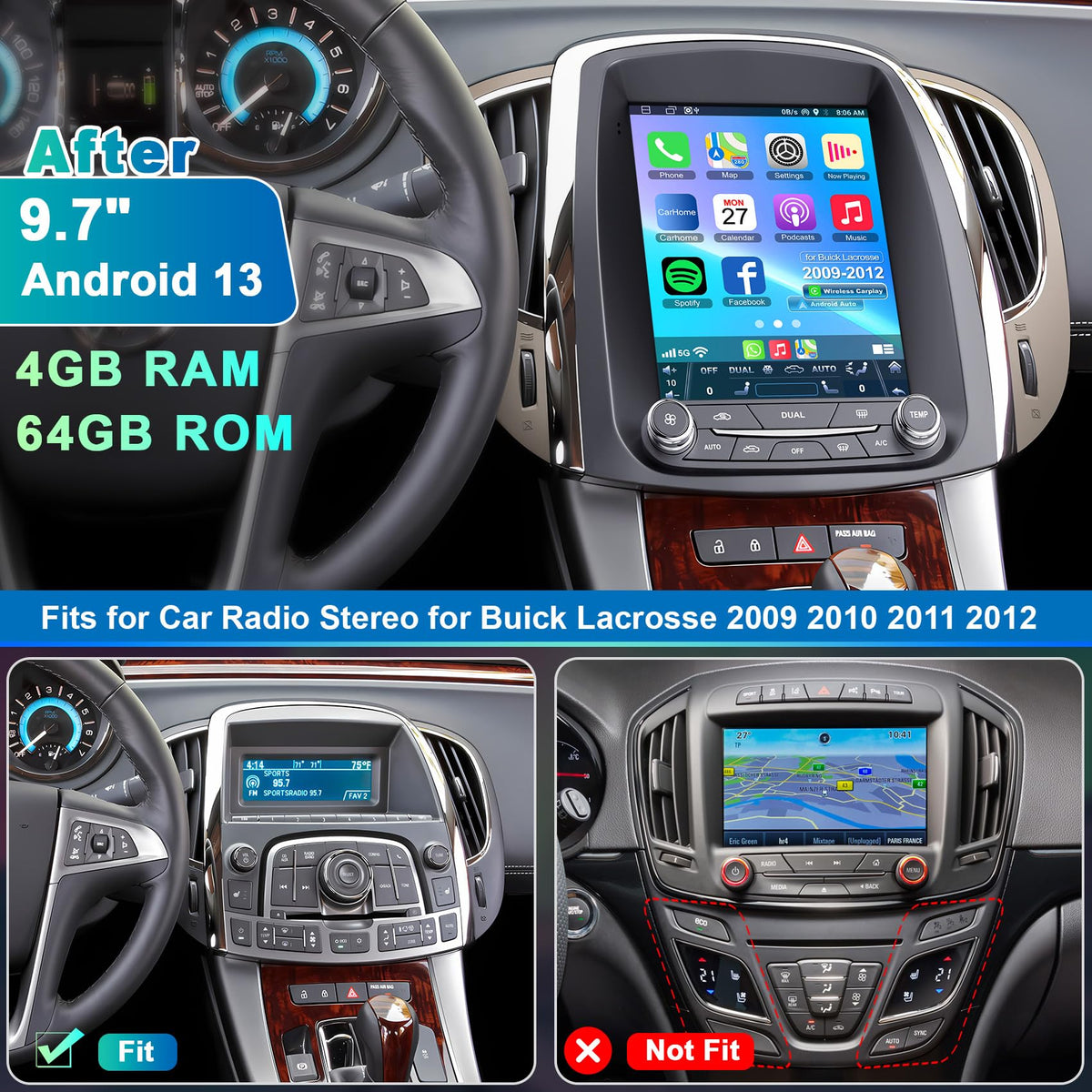Car Stereo Radio Android GPS Navi for Buick Lacrosse 2009 2010 2011 2012