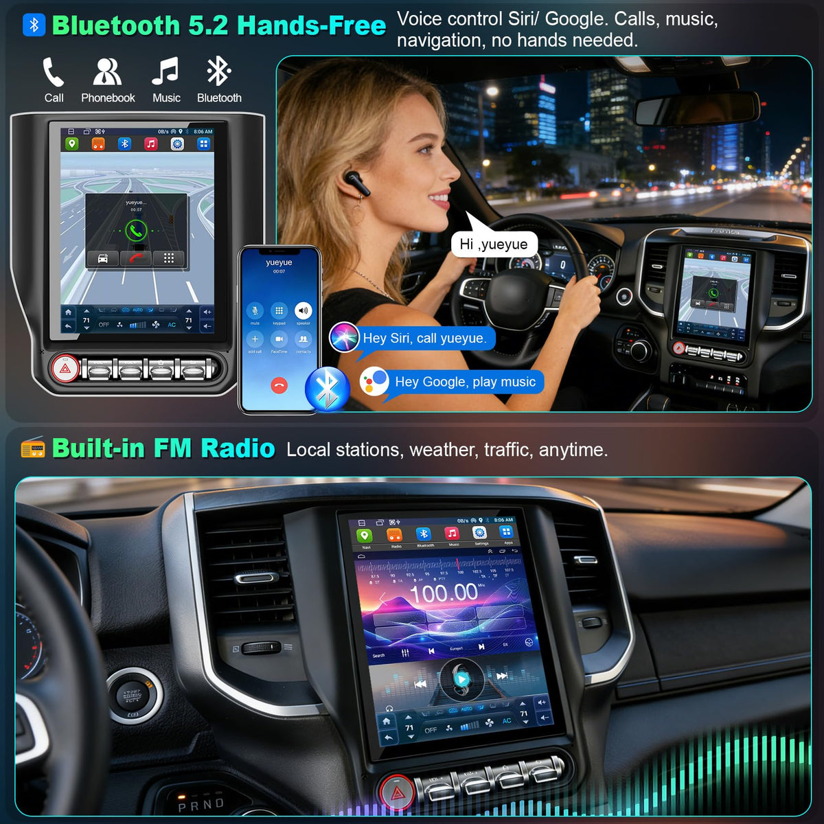 Android Car Radio Stereo for Dodge RAM 1500 2500 3500 4500 5500 2019-2024