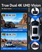 Dash Cam Front and Rear, 4K+4K Car Dash Camera, Free 128GB Card,5.8GHz WiFi
