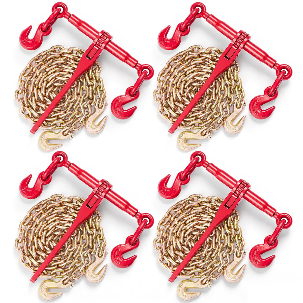 VEVOR Chain and Binder Kit 3/8 in-1/2 in, Ratchet Load Binders 8267 lbs Working Strength, Ratchet Binders and Chains, 3/8 in x 10 ft G80 Chains with G70 Hooks, for Truck, Tie Down, Hauling, Towing