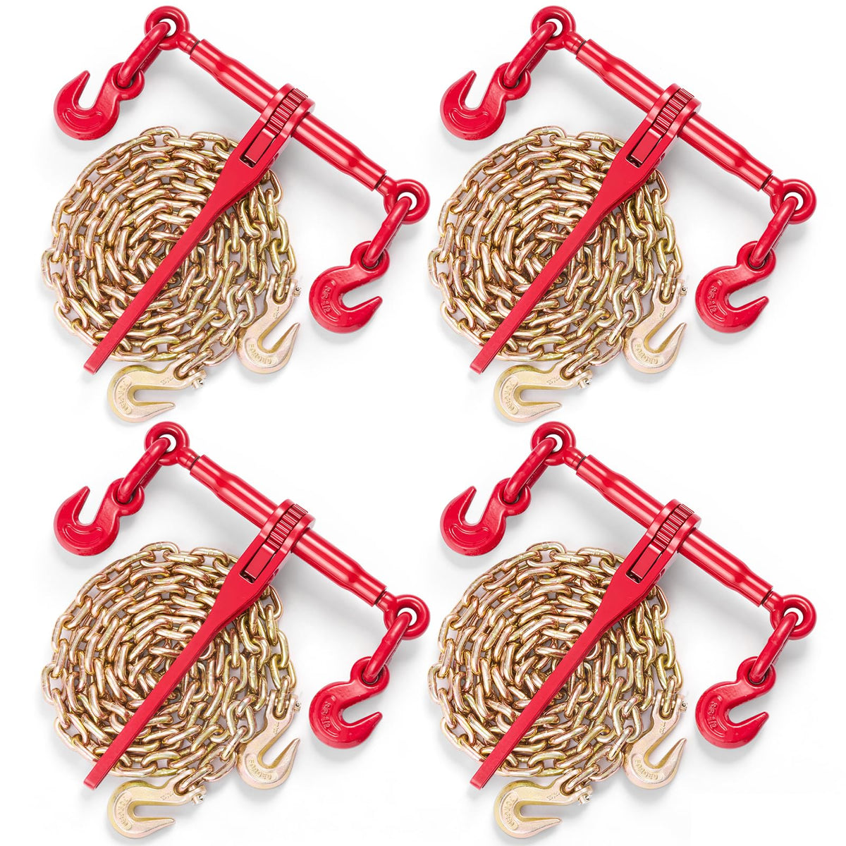 VEVOR Chain and Binder Kit 3/8 in-1/2 in, Ratchet Load Binders 8267 lbs Working Strength, Ratchet Binders and Chains, 3/8 in x 10 ft G80 Chains with G70 Hooks, for Truck, Tie Down, Hauling, Towing