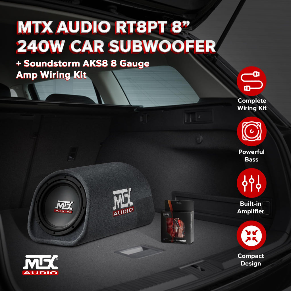 MTX RT8PT 8" Amplified Vented Tube Box Subwoofer & Wiring Kit