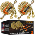 VULCAN Chain and Load Binder Kit - (2) Grade 70 5/16 Inch x 10 Foot Chains and (2) Folding Handle Load Binders - 4,700 Pound Safe Working Load