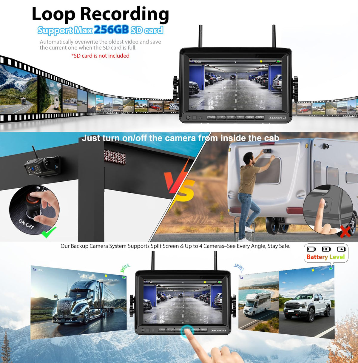Magnetic Wireless RV Backup Camera System: Rear Camera with 7" HD 1080P DVR Monitor, DVR Monitor & IR Night Vision, Portable Rechargeable Camera for RV/Trailer/Fifth Wheels/Camper