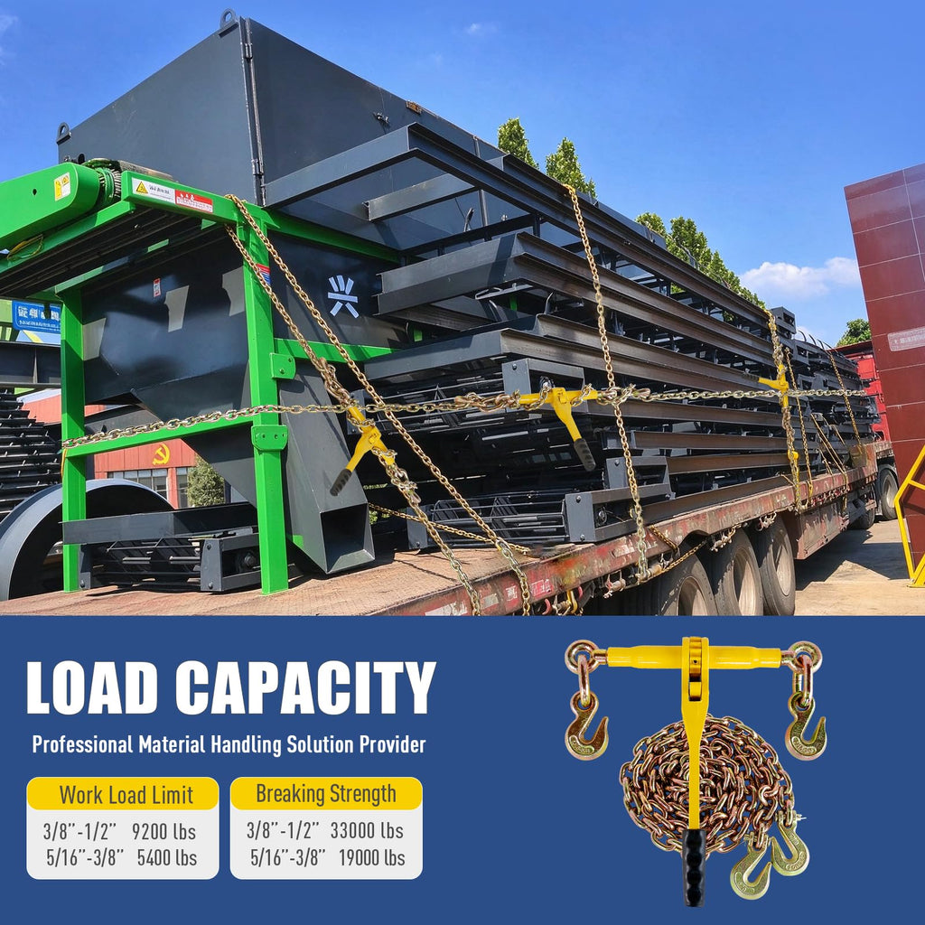 Ratchet Chain Binder Kit 3/8''-1/2" and 3/8"×10ft Chains,9200lbs Capacity