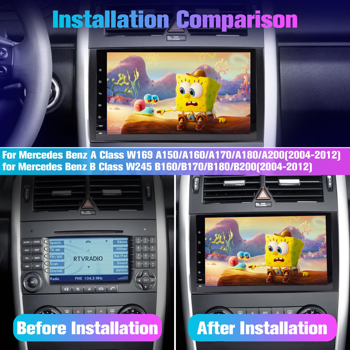 Radio for W639 Sprinter: 64G Double Din Car Stereo with Bluetooth AM FM Apple Carplay for Mercedes Benz W169 Vito Viano W906, 9" Touch Screen Android System Head Unit Play with Backup Camera FMAM