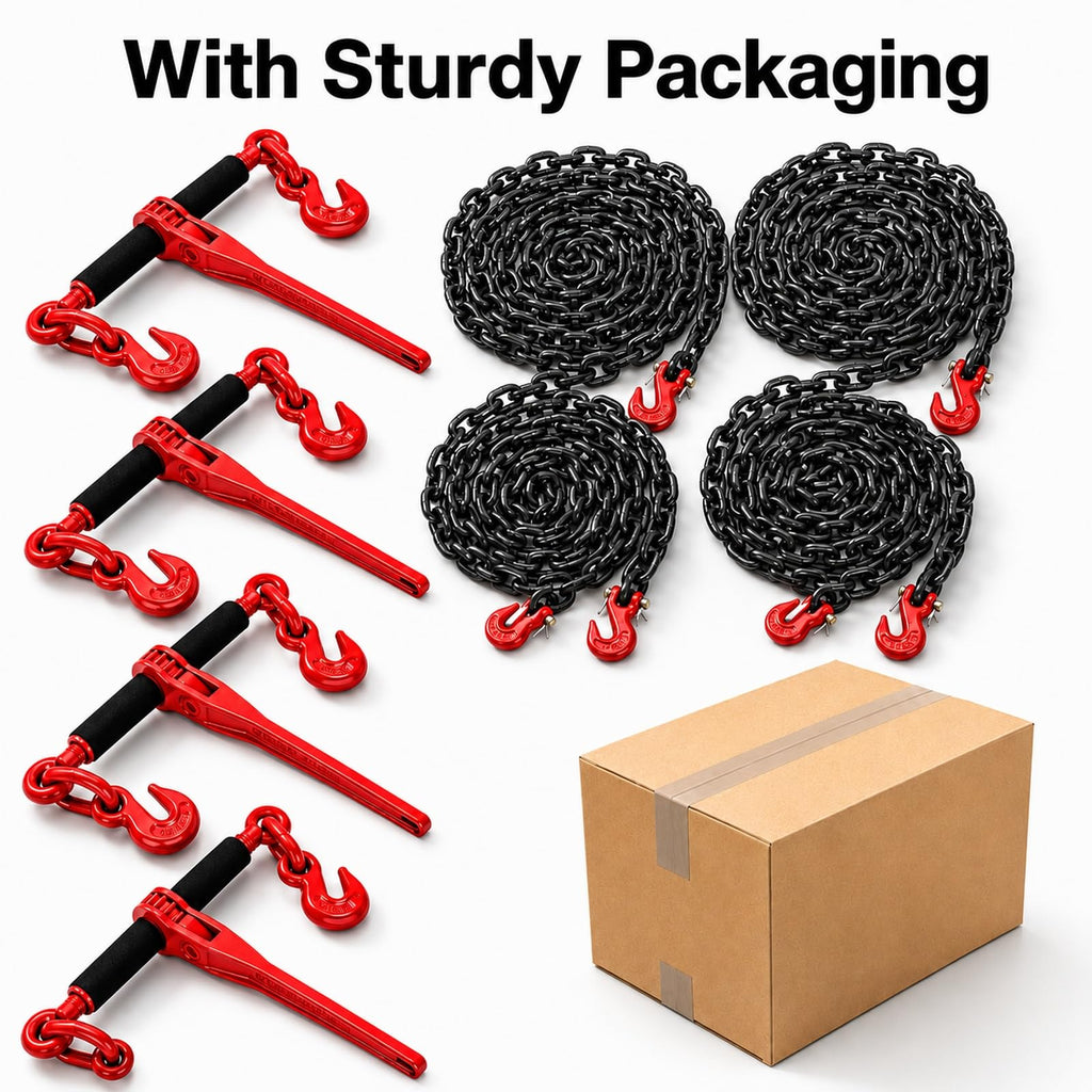 5/16"- 3/8" Ratchet Load Binder with G80 Chain 4Pack 5/16" Tie Down Kit